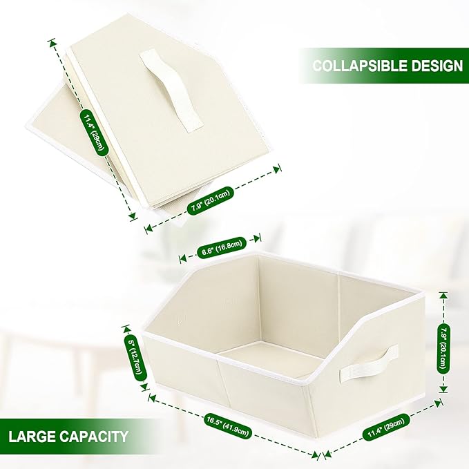 Organizer Bins Cube Storage - Trapezoid Storage Bin 6 Pack, Fabric Baskets for Organizing, Large Storage Basket for Shelves, Closet Organizers for Toys, Clothes, Towels (Beige)
