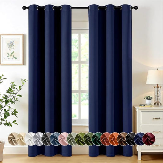 MIULEE Navy Blue Blackout Curtains for Bedroom Living Room 84 Inches Long 2 panels, Thermal Insulated Room Darkening Drapes Solid Grommet Top Noise Reducing Light Blocking Window Treatments 40x84 Inch