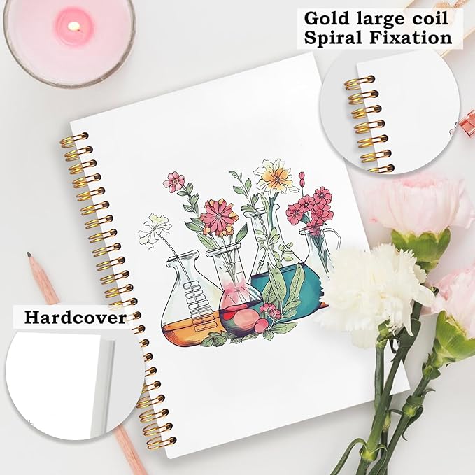 SNNDER Science Teacher Gifts, Floral Beakers Notebook Journal, Chemistry Biology Teacher Gifts, Science Teacher Appreciation Gifts, Hardcover Spiral Notebook 5.5x8.3 Inch