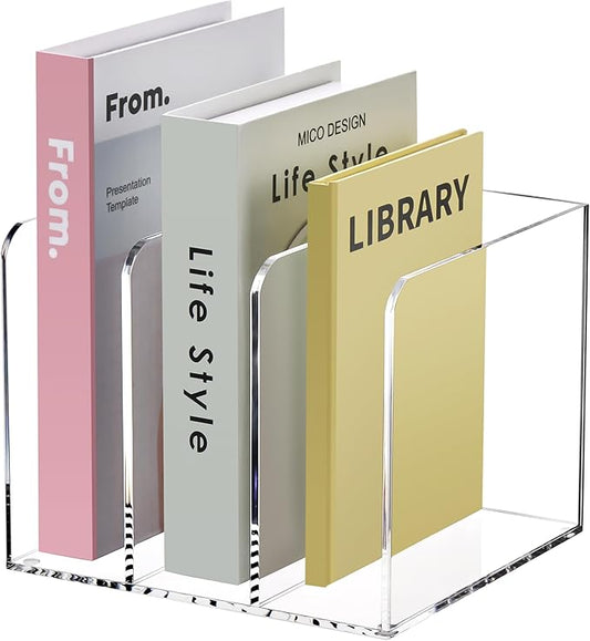 Acrylic Magazine Holder,Clear Desk Organizer with 3 Vertical Compartments,Magazine File Holder Sorter Rack Workspace Organizers for Home Office & Classroom(B5)