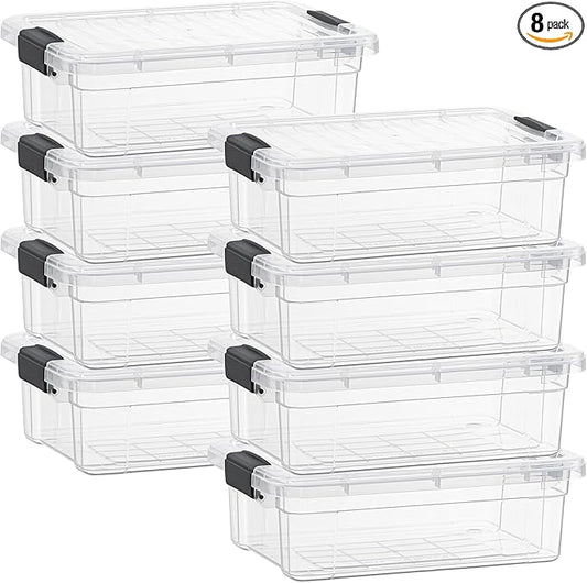 Superio Clear Storage Boxes with Lids, 2.3 Quart Plastic Container Bins for Organizing, Stackable Crates, BPA Free, Non Toxic, Odor Free, Organizers for Home, Office and Dorm, 8 Pack