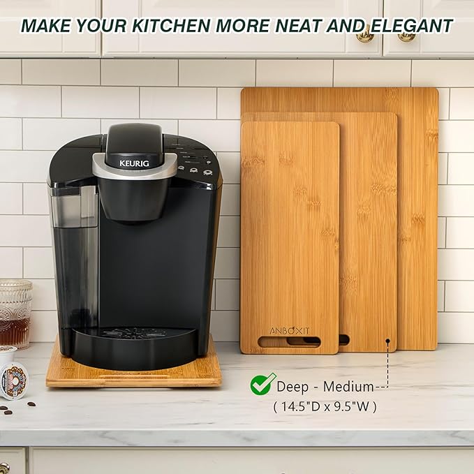 Bamboo Appliance Slider, Sliding Tray for Coffee Maker, Kitchen Countertop Appliance Rolling Tray, Coffee Pot Slider Tray with Rubber Wheels, Deep - Medium (14.5"D x 9.5"W)