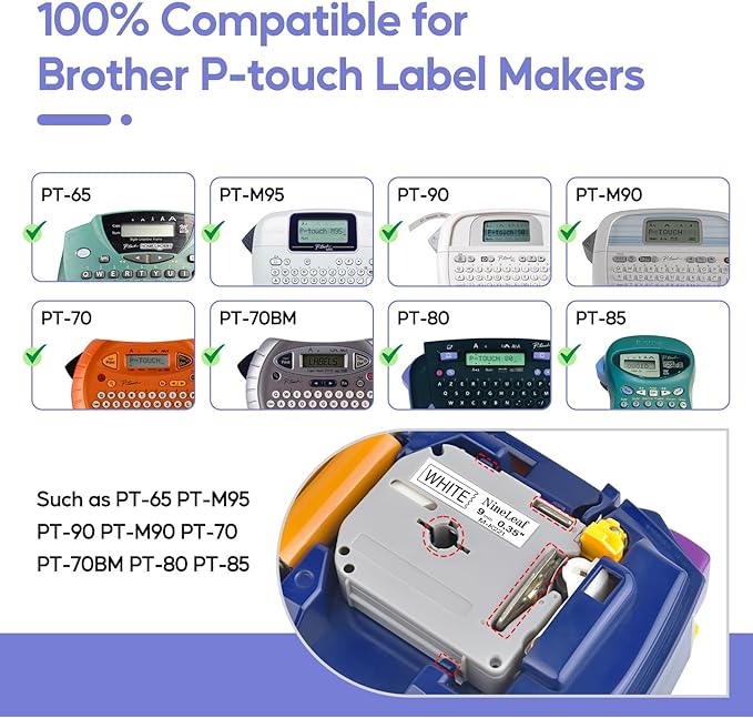 NineLeaf 4 Pack Compatible for Brother P-Touch M-K221 MK221 M221 White M Tape 9mm 3/8 Inch Black on White Label Tape for PT-M95 PT-80 PT-90 PT-70 PT-55 PT-65 PT-85 PT-45 PT-70BM PT-100 Label Maker
