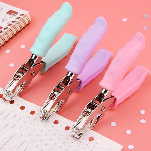 NEBURORA Hole Punch, Blue Single Hole Puncher Metal with Soft-Handled for DIY Craft Tags Clothing Ticket Scrapbook Tool, 3 Colors Options