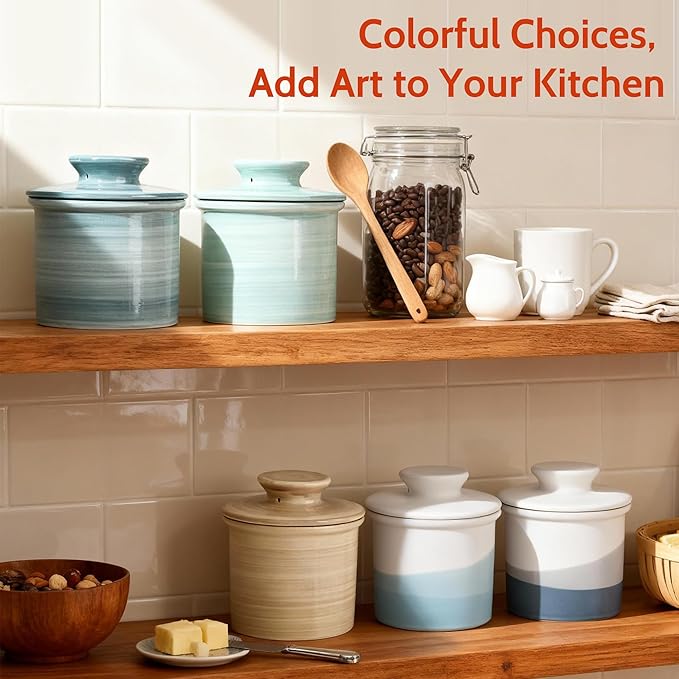 Sweese Light Green French Butter Dish with Lid – Ceramic Butter Keeper for Countertop, 4oz Butter Crock for Fresh Spreadable Butter, Matte Glazed Modern Butter Keeper, Dishwasher Safe