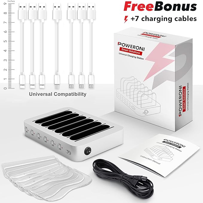 USB Charging Dock - 6-Port Universal Charging Station for Multiple Devices - Multi Device Charger Station - Compatible with Apple, iPad, iPhone, and Android Cell Phones and Tablets