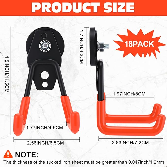 Landhoow Large Magnetic Hooks Heavy Duty Garage Magnet Hooks Strong Storage Utility Magnetic Hangers with Anti Slip Rubber Coating for Indoor and Outdoor Hanging(Orange,18 Pcs)