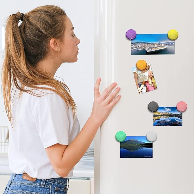 Qualsen Fridge Magnets 50 Pack, Funny Cute Heavy Duty Round Refrigerator for Whiteboard, Locker, Office, Classroom (Black)