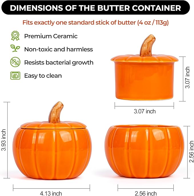 SETRON Halloween Pumpkin Butter Crock, Ceramic Butter Keeper with Lid, Airtight French Butter Crock for Countertop Storage, Butter Dish for Spreadable Butter, Perfect Gift for Kitchen
