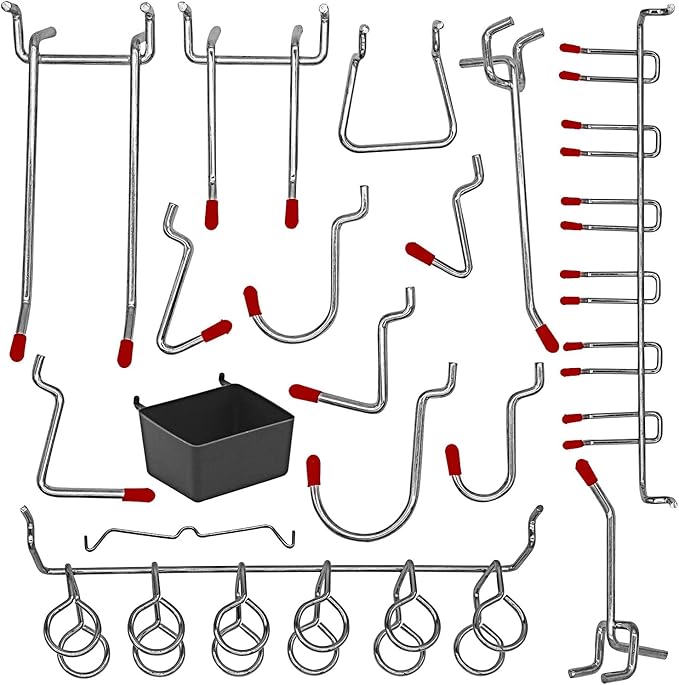 114 pcs Pegboard Hooks Assortment with Metal Hooks Sets, Pegboard Bins, Peg Locks for Organizing Storage System Tools