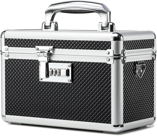 Storage Lock Box with Combination code, Lockable Medicine Storage Case, Empty First Aid Box, Security Lock Box, Multipurpose Lockbox for Home and Outdoor Use (Black, Small)