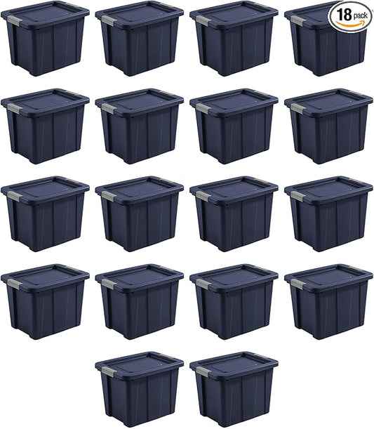 Sterilite 18-Pack Storage Bins with Lids, Heavy Duty Totes, Tuff1, 18 Gallon, Dark Indigo