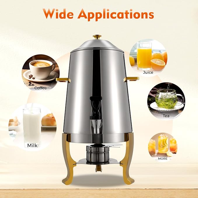 3.4 Gallon Stainless Steel Hot Beverage Dispenser, 13L Coffee Urn with Fuel Holder, Hot Chocolate/Coffee/Apple Cider Chafer for Party Buffet Catering, Durable Aluminum Tripod