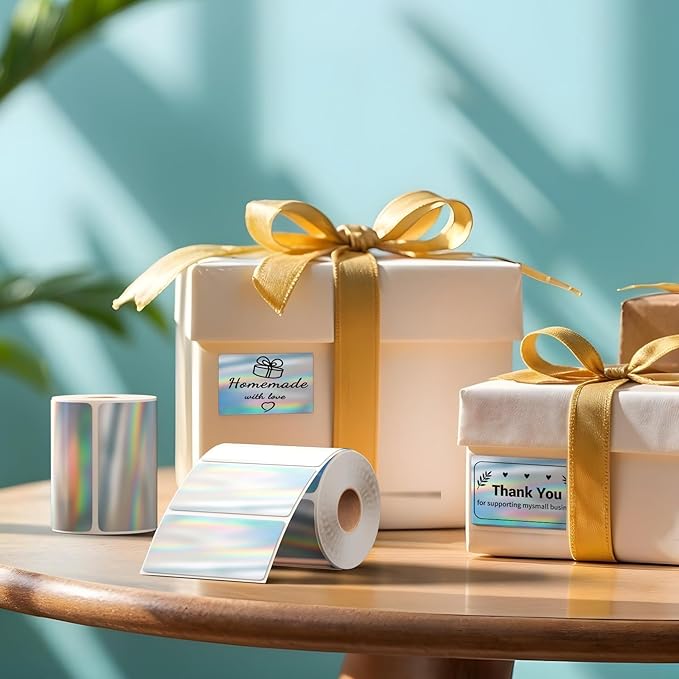 2.25x1.25 Inch Thermal Labels Sliver, Holographic Sliver Barcode Thermal Labels for Thermal Printer and Small Business, Multi-Purpose Rectangle Stickers, 500 Sheets/Roll