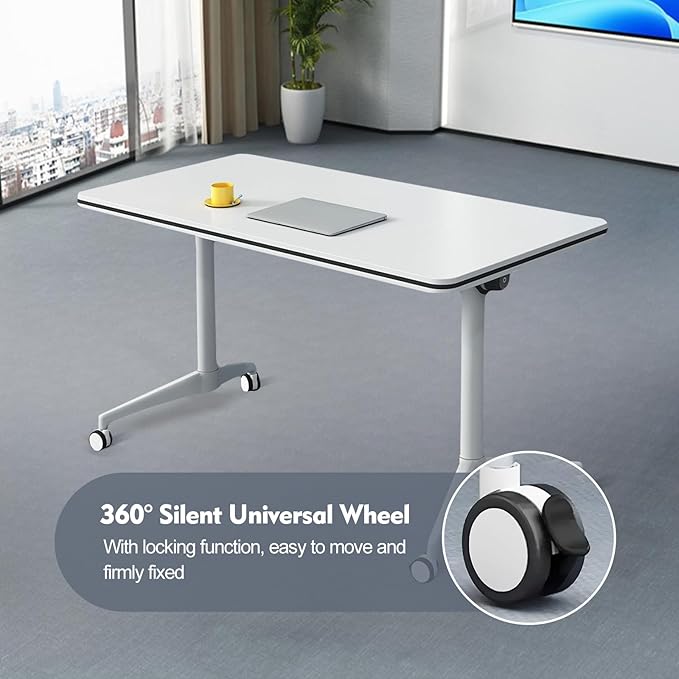 Folding Conference Room Table, Modern Mobile Training Table with Wheels, White Foldable Seminar Meeting Tables for Office Corporations (4pack 47.2in)