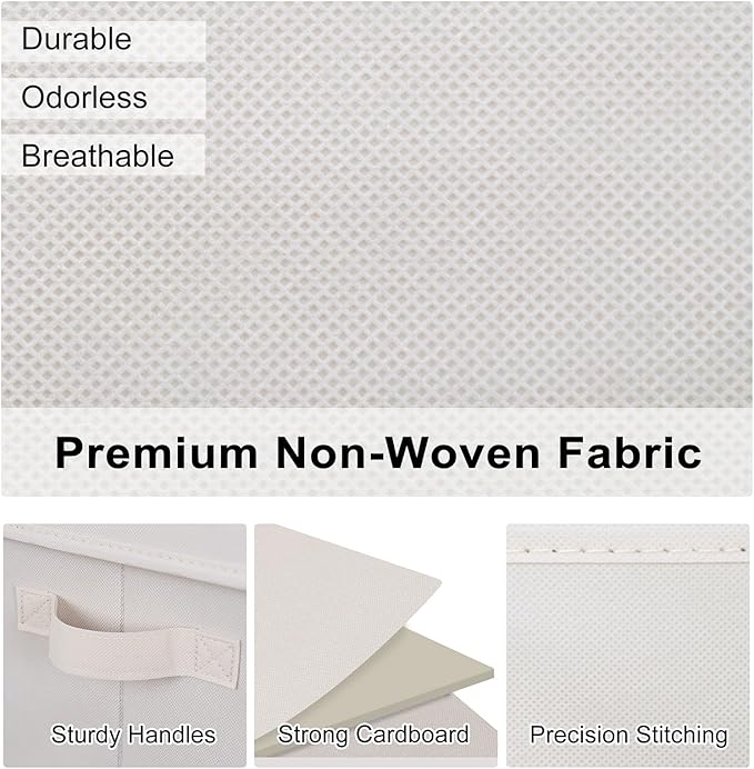 WUIKE 3 Pack Extra Large Fabric Storage Bins, Beige Foldable Closet Organizer Boxes for Clothes, Sheets and Blankets