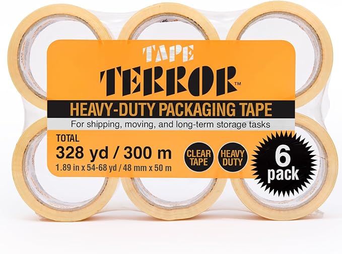 Heavy-Duty Clear Packing Tape (6 Rolls) - Strong Packing Tape for Moving Boxes, Shipping, Mailing, Storage, and More - Packaging & Shipping Supplies (48mm x 50m per Roll)