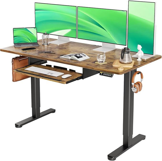 Claiks Standing Desk with Keyboard Tray, Standing Desk Adjustable Height, Raising Desks for Home Office and Computer Workstation, 55 Inches, Rustic Brown