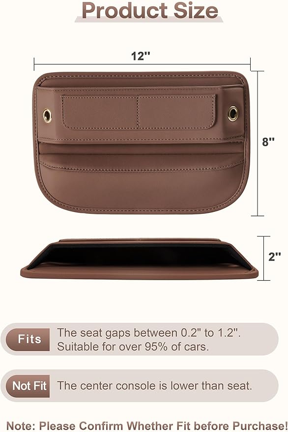 Premium Leather Seat Gap Filler Organizer, Universal Fit Car Accessories for Women/Men Interior, Center Console Organizer With Card Slots for SUV Truck (Brown, 2 Pack)