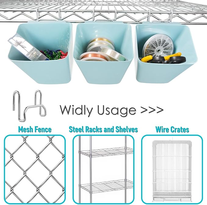 G.CORE Large Grid Wall Bins - 6Pack Blue Gridwall Accessories Hanging Cups with Back Hooks - Plastic Grid Wall Panels Organizers Wire Shelves Holders for Garage Garden Craft Office Tools Storage