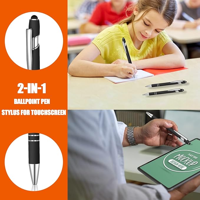 8 Pcs Blue Ink Ballpoint Pen with Stylus Tip 2 in 1 Stylus Ballpoint Pen Metal Pens Stylus Pen for Touch Screens School Office Coworkers (Multicolor)