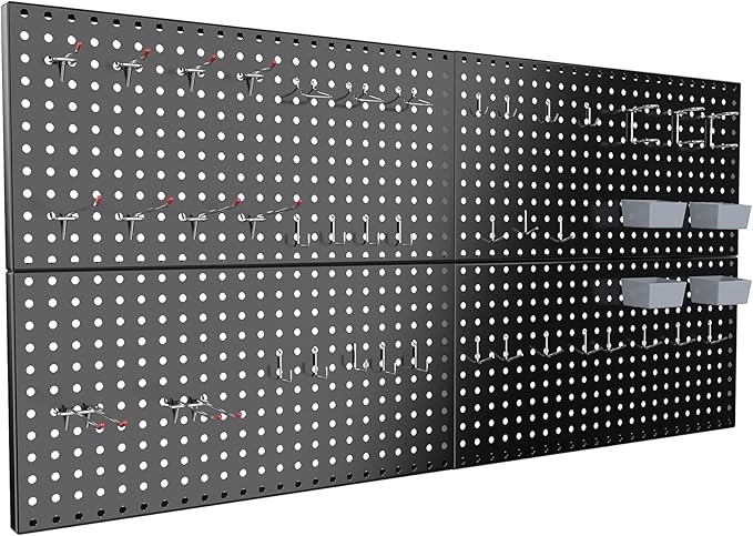 Pegboard Smith 4x2ft Metal Pegboard Kit for Tools Storage, Black Pegboard Wall Organizer with Hooks and Pegboard Bins