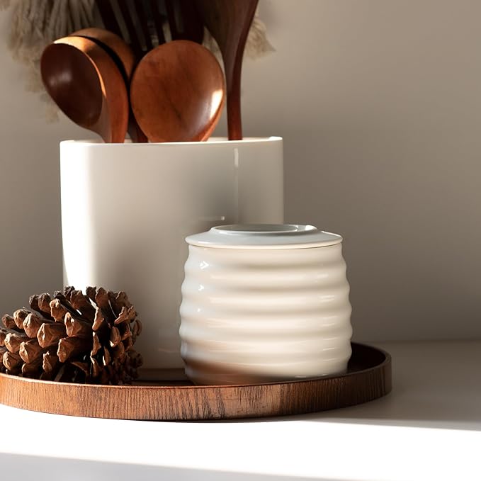 Butter Keeper Crock, 11 oz Large Ceramic Butter Dish with Lid, Holds 2-3 Sticks, Water Seal for Fresh Spreadable Butter, Easy-Grip Design & Wide Stable Lid, Arctic White