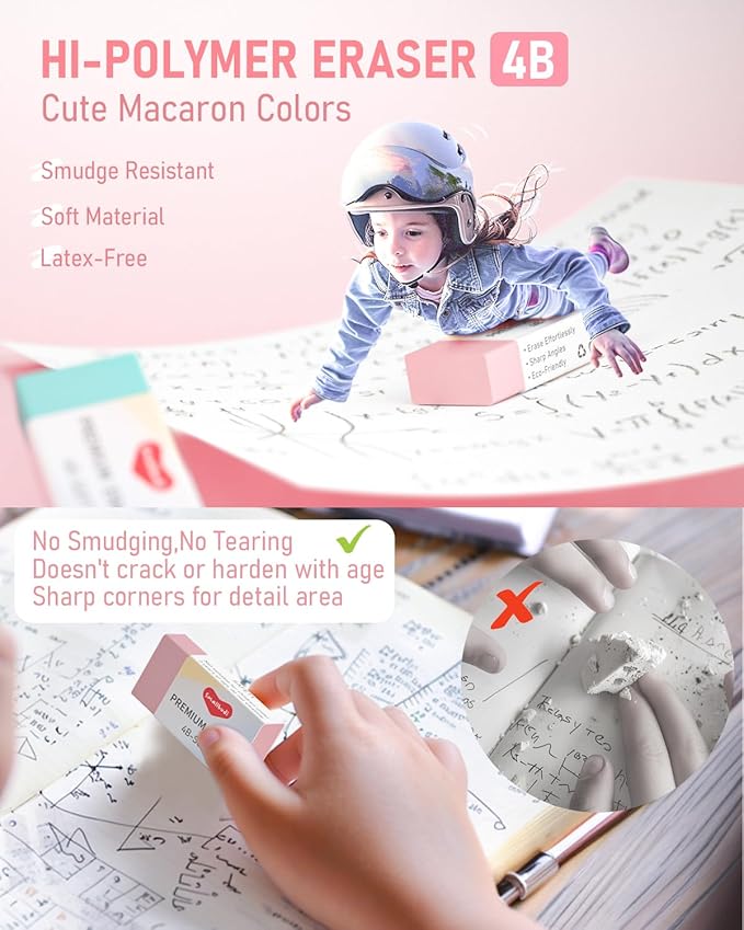 6PCS 0.9mm Mechanical Pencils Set with Case, Cute Pastel Mechanical Pencil with 160PCS HB Lead Refills, 3 Erasers, Aesthetic Back to School Supplies for Student Writing Drawing Sketching