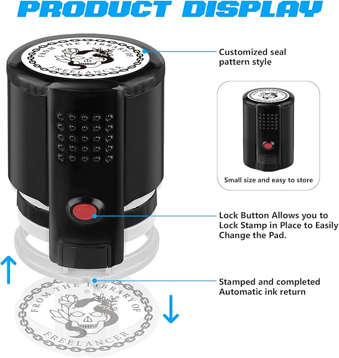 Custom Ink Stamp | Personalized Self Inking Stamp Gifts for Book Lovers, Readers, Teachers | 5 Ink Colors (Design-03)