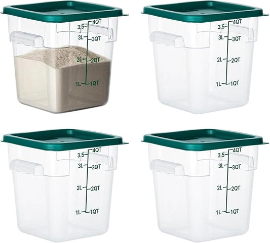 4 Pack Food Storage Containers with Lids, 4 Quart Square Commercial Food Containers, NSF, Polycarbonate, Clear