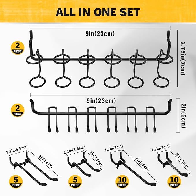 ELEAD 286-Piece Extra Thick Pegboard Hooks Set, 1/4" Heavy Duty Black Peg Board Organizer Accessories with Bins, Metal Pegboard Accessories with Pegs Lock, Peg Board Hooks for Hanging