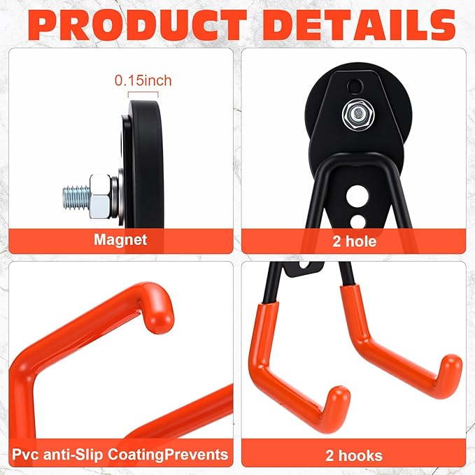 Landhoow Large Magnetic Hooks Heavy Duty Garage Magnet Hooks Strong Storage Utility Magnetic Hangers with Anti Slip Rubber Coating for Indoor and Outdoor Hanging(Orange,18 Pcs)