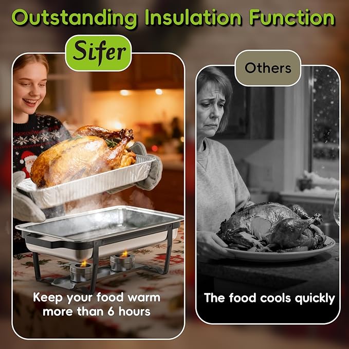 sifer 9Qt 2Pack Chafing Dishes for Buffet [Multi-Size Food Pans] | Chafing Dishes with Screwless Assembly & Stackable [Easy to Store] Design for Wedding/Home/Christmas Buffets, Black