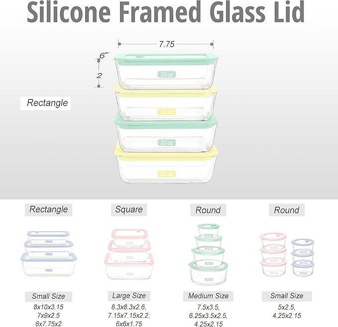 Urban Green Glass Food Container Set with Glass Lid, 4 Pack, Food Storage Containers with Airtight Lid, LeakProof, 100% Plastic Free, Meal Prep Container Set