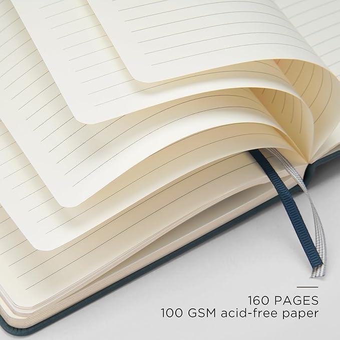 A5 Lined Leather Journal and Pen Set, Hardcover Notebook with Pen, 160 Pages 100gsm Thick Ruled Paper for Men Women, for Work, Business, School or Home Writing, 5.7'' x 8'', Gift Box Included(Green)