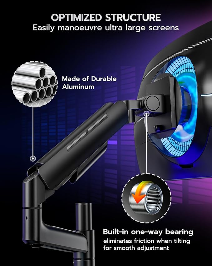 Vertical Dual Monitor Mount for 17-49 Inch Ultrawide Heavy Duty Curved Screen Stacking, Computer Monitor Arm Desk Mount, Gas Spring Adjustable Vesa Stand, Black