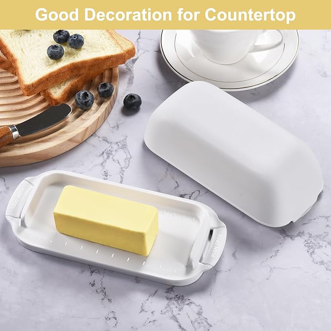AONCO Butter Dish with Lid, Butter Container Holds for Countertop, Unbreakable Butter Keeper for Home Kitchen Decor, Perfect for East/West Coast Butter, BPA-free, Microwave/Dishwasher Safe (White)