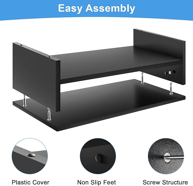 Marbrasse Monitor Stand Riser, 2 Pack 16.5 Inch 2 Tier Computer Monitor Stand, Printer Shelf Stand for Laptop Computer Screen Storagek,Desktop Stand with Phone Holder and Cable Management