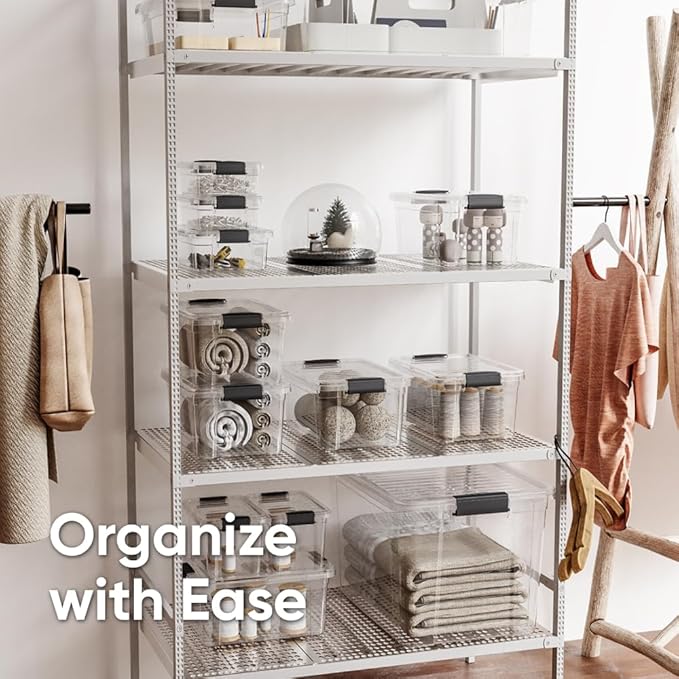 Superio Clear Storage Box with Lid, 2.5 Quart Plastic Container Bins for Organizing, Stackable Crates, BPA Free, Non Toxic, Odor Free, Organizers