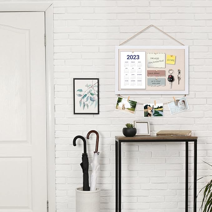 Miratino Cork Board Bulletin Board, 16 "x11 White Linen Cork Boards for Walls with White Frame, Pin Board Vision Board for Home Kitchen School Office Decor