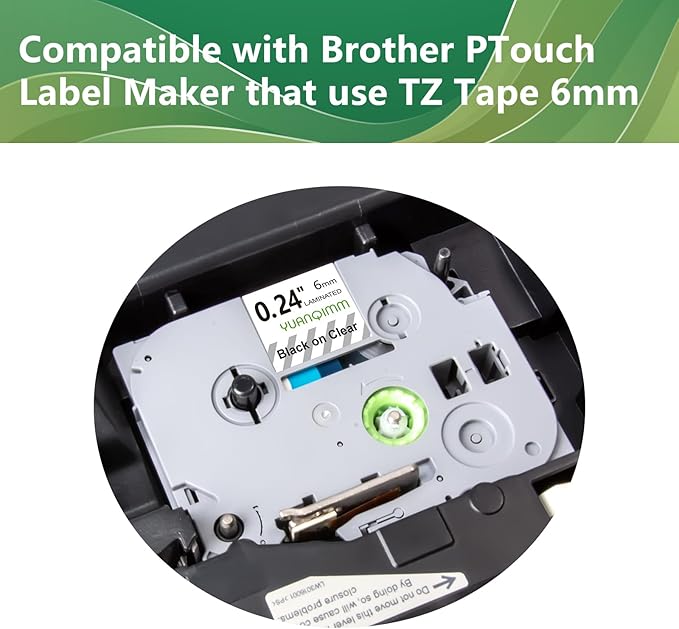 TZe-111 6mm TZe Clear Tape Compatible with Brother PTouch TZe111 TZ-111 TZ111 TZ 6mm 0.23 Laminated Black on Clear Label Maker Tape for PT D200 D210 D220 D400 PT-H110, 3-Pack
