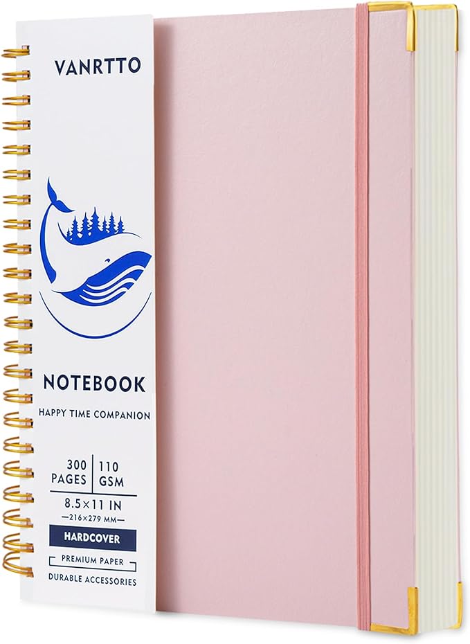 Spiral Notebook, Hardcover 8.5 x 11 IN College Ruled Notebooks, 300 Pages Notebooks for Work and School, 110 GSM Thick Papers Journals for Writing, Office Supplies for Women and Men Pink