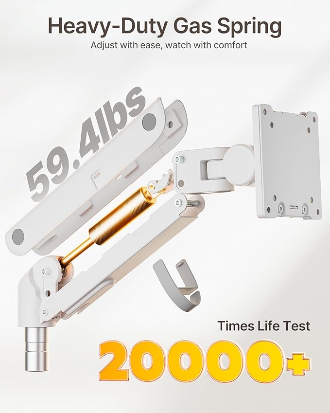 monTEK 17-57 Inch Dual Ultrawide Monitor Arm for Up to 59.4lbs Screen, Aluminum Heavy-Duty Gas Spring Vertical Stackable Curved Screen Adjustable Monitor Stand,75/100mm Vesa Mount, White