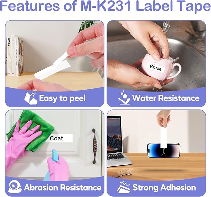NineLeaf 4 Pack Compatible for Brother P-Touch M Tape M-K231 M-K231S MK231 M231 12mm 0.47'' Black on White Label Tape for PT-70BBVP PT-70BMH PT-70HK PT-70HOL PT-70HOT Label Maker