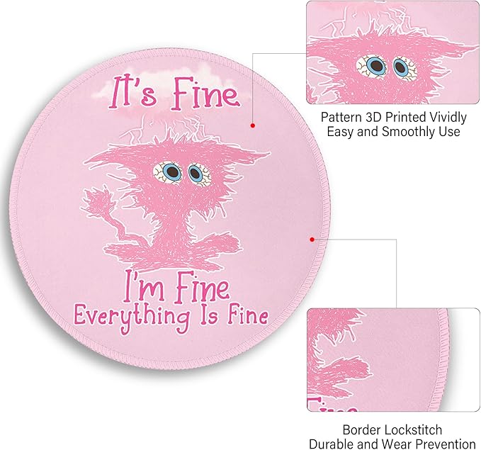 Pink Cat Mouse Pad, Funny Small Round Mouse Pads for Desk, Mini Travel Mousepad for Work Wireless Computer Laptop, Office Desk Accessories, 8.6 x 8.6 inch