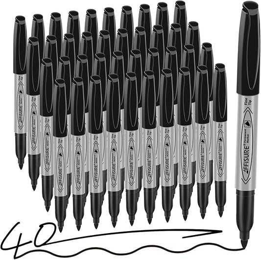 Permanent markers, 40 packs permanent markers bulk, quick drying in one second, smooth, not easy to erase, durable, can be marked on glass, tiles and cloth, office supplies,Gray shell