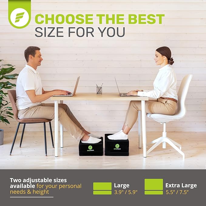 ErgoFoam XL Foot Rest for Under Desk at Work for Stools & High Chairs Chiropractor-Endorsed 2in1 Adjustable Under Desk Footrest Ergonomic High-Density Compression-Resistant Foam Nonslip Foot Rest