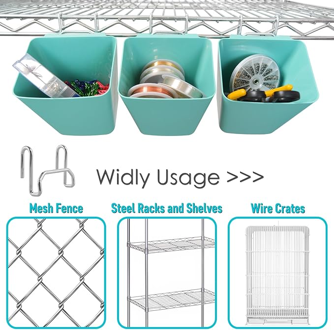 G.CORE Large Grid Wall Bins - 6Pack Green Gridwall Accessories Hanging Cups with Back Hooks - Plastic Grid Wall Panels Organizers Wire Shelves Holders for Garage Garden Craft Office Tools Storage