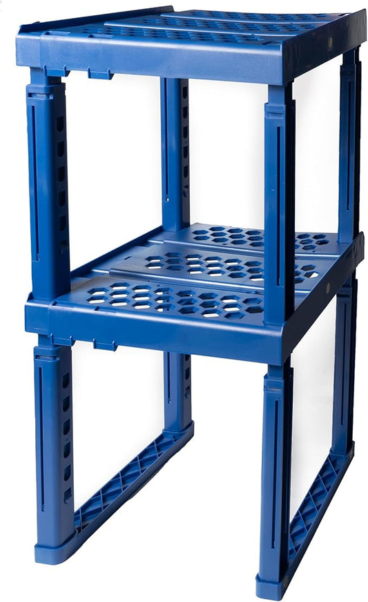 Locker Organizer Shelf， Adjustable Width and Height , Ideal Locker for School, Office, and Gym Lockers (Blue 2 Pack)