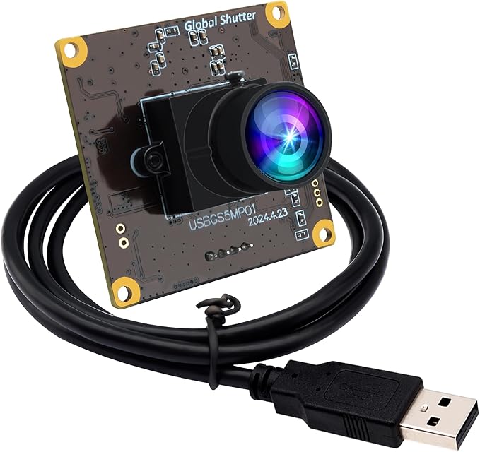 ELP 5MP Global Shutter 50fps USB Camera for Computer UVC USB2.0 Lightburn High Speed 60fps PC Web Camera Wide Angle for Live Streaming (100 Low Distortion Lens)